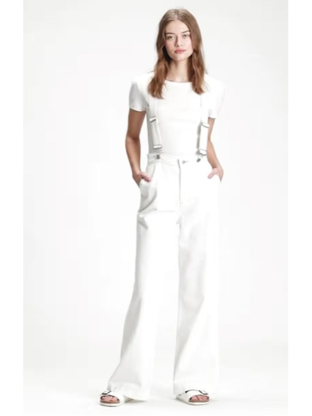 Gap Wide-Leg Suspender Jeans With Washwell Ecru White Size 24